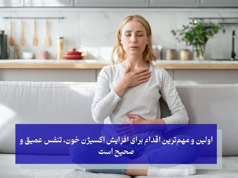 اولین و مهم‌ترین اقدام برای افزایش اکسیژن خون، تنفس عمیق و صحیح است