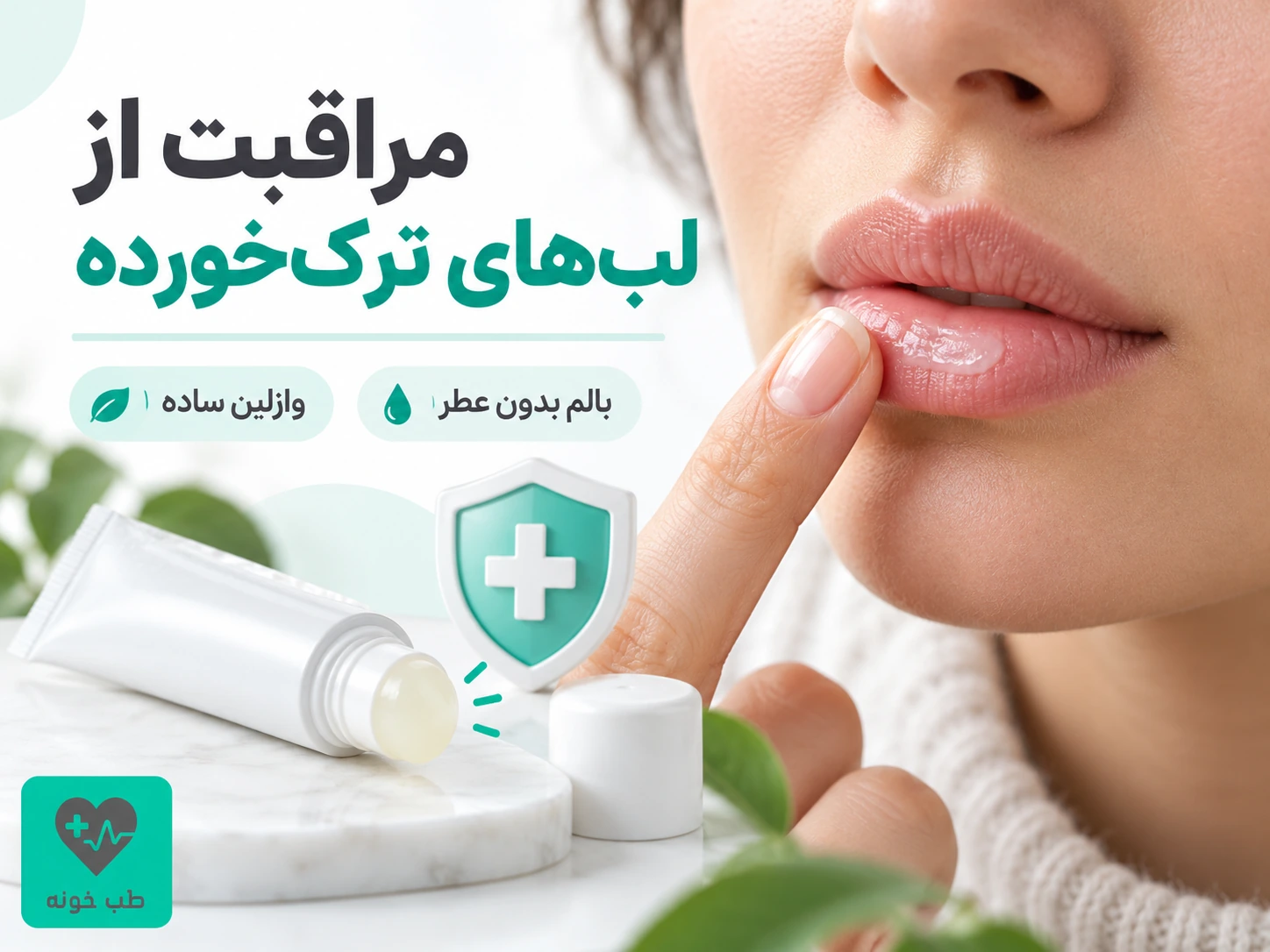 استفاده از وازلین ساده و بالم بدون عطر برای مراقبت از لب ترک‌خورده