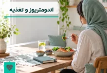 تصویر شاخص اندومتریوز و تغذیه با عنوان فارسی خوانا و لوگوی طب خونه