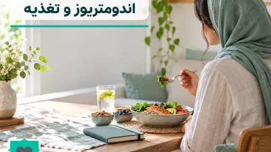 تصویر شاخص اندومتریوز و تغذیه با عنوان فارسی خوانا و لوگوی طب خونه
