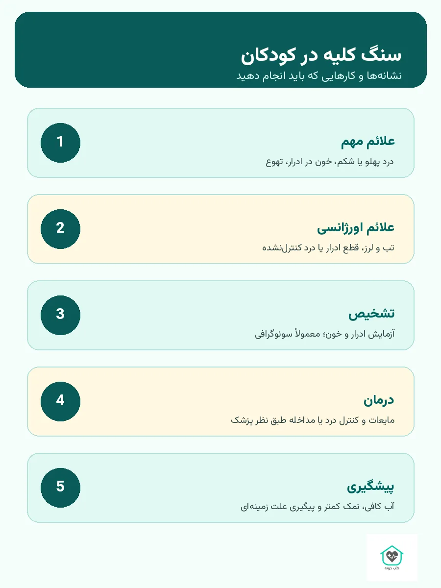 اینفوگرافیک علائم و درمان سنگ کلیه در کودکان