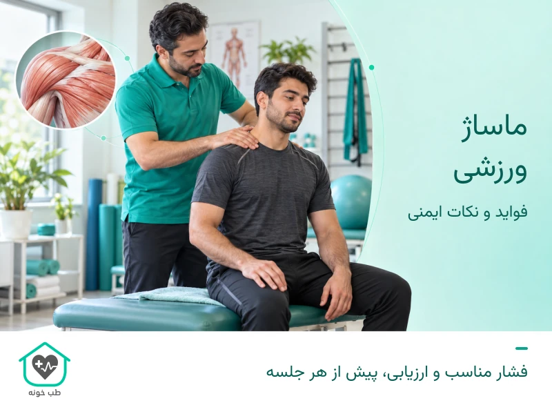 ماساژ ورزشی ملایم شانه ورزشکار با لباس توسط درمانگر در کلینیک